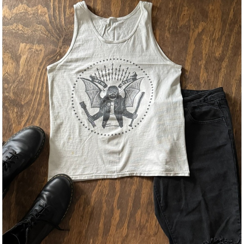 Distressed Punk Skull Tank Top Large Off White Graphic Tee - Picture 6 of 9